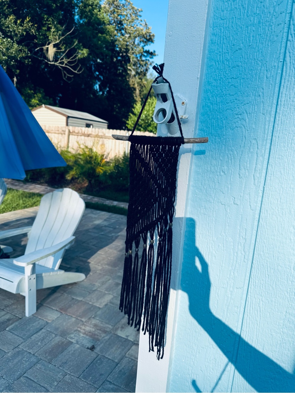 Handmade Black Macramé Wall Hanging with Wooden Dowel